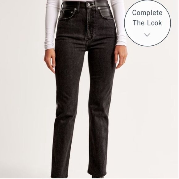 Abercrombie Mixed Fabric Ankle Straight Jean-Black With Leather size 27/4 - Picture 1 of 8